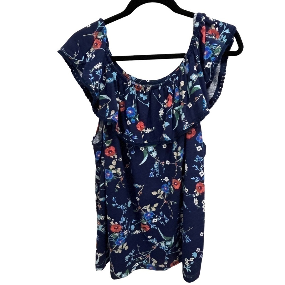 𝅺st. John's Bay Floral Elastic Ruffle Neckline Sleeveless Top Size XL NWT